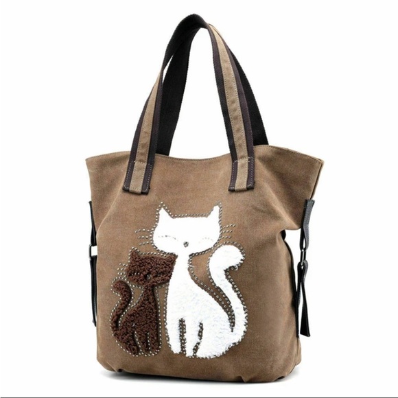 Handbags - Brown Cat Design Tote Bag